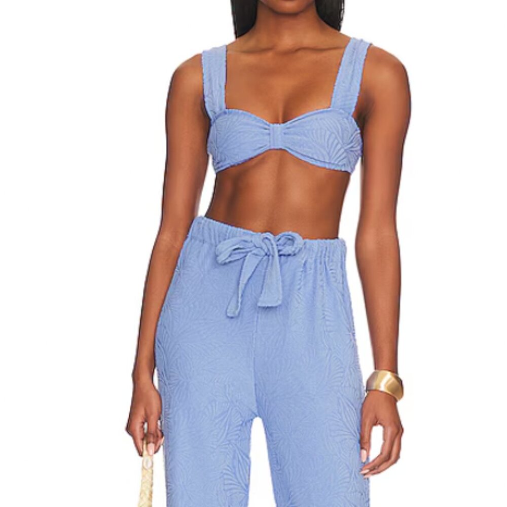 LPA Womens Periwinkle Patterned Terrycloth Giorgia Top and Pant Coord Set